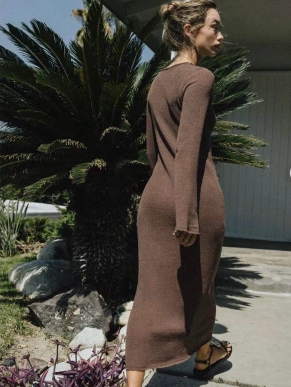 Zara Brown Long Sleeve Maxi Knit Dress